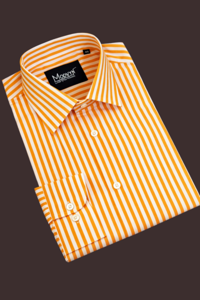Yellow Striped Full Sleeve Single Cuff Shirt